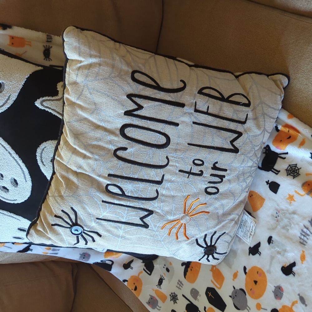 Welcome To Our Web Halloween throw pillow